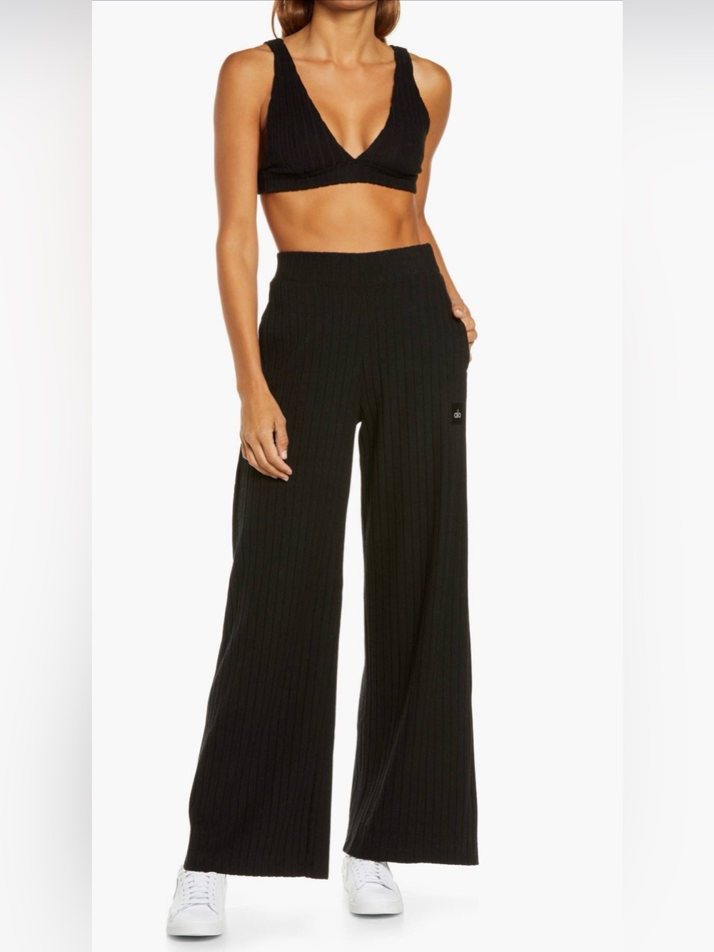 ALO Take Comfort Ribbed Set in Black, size XS